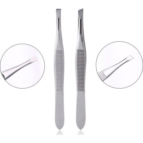 2Pcs Stainless Steel Eyebrow Face Hair Remover Tweezers Hair Beauty Slanted Flat Puller Eye Brow Clips Makeup Tool Accessories