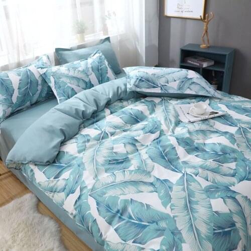 2021 New Spring Autumn Bedding Set Dark Blue Leaf King Queen Full Single Size Bed sheet Duvet Cover Pillowcase