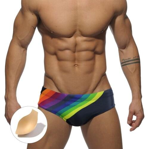 2021 Striped Swimming Trunks Men Sexy Bikini Swimwear Surffing Boxer Beach Shorts Push Up Pad Bathing Suit Briefs Swimsuits