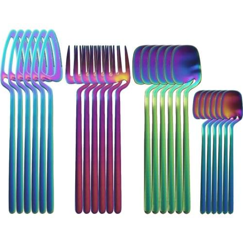 24Pcs/Set Cutlery Set Matte Stainless Steel Dinnerware Set Knives Forks Coffee Spoon Tableware Set Kids Silverware Flatware Set