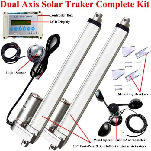 4mm/s 2PCS 10" Linear Actuator Motor &LCD Controller &Wind Speed Sensor Anemometer DIY Dual Axis PV Solar Panel Tracking Tracker