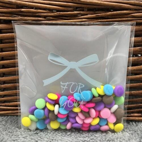 50 pcs/lot 10x10cm Blue Bowknot For You Cookie packaging clear plastic bags self-adhesive bags for biscuits snack baking