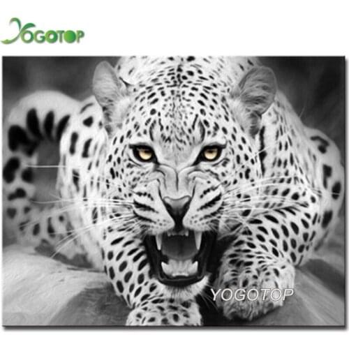 Leopard diamond Embroidery,Mosaic diamond,5d diy square Round Diamond Painting animal Painting By Numbers Black White Art YY2241
