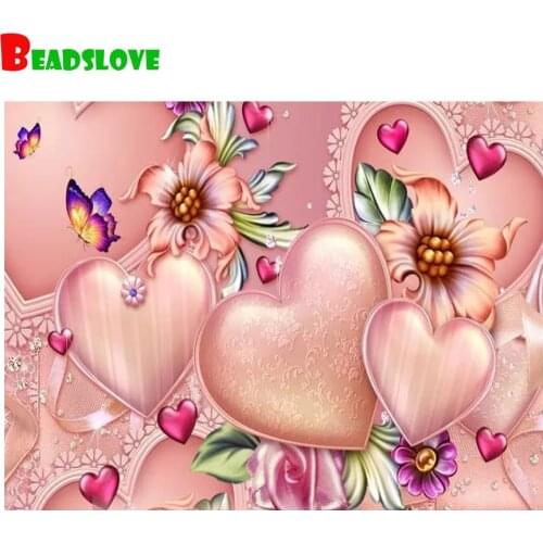 Diamond Embroidery Pink Love Heart 5d Diy Needlework Diamond Painting Mosaic Full Square Drill Home Decor Valentines Day Gift