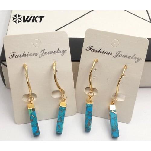 WT-E550 Blue Vein Turquoises Earring Jewelry Gold Electroplated Earring Gemstones Earring For Women Fashion Jewelry