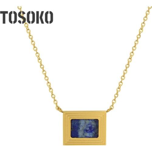 TOSOKO Stainless Steel Jewelry Lapis Lazuli Art Oil Painting Pendant Necklace Female Fashion Clavicle Chain BSP1099