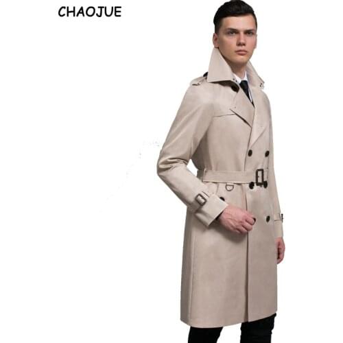 CHAOJUE Brand Customize Top Quality British double breasted mens long trench coat Europe trenchcoat jacket male coat trench
