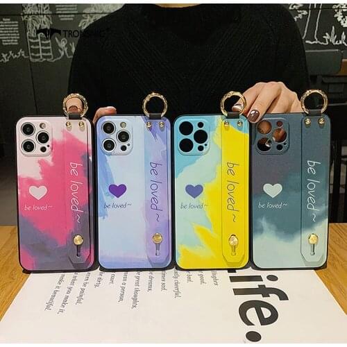 Love Wrist Band Phone Case for iPhone 12 11 Pro Max XR Xs MAX Soft Matte Heart Holder Blue Purple Case for iPhone 7 8 Plus Cover