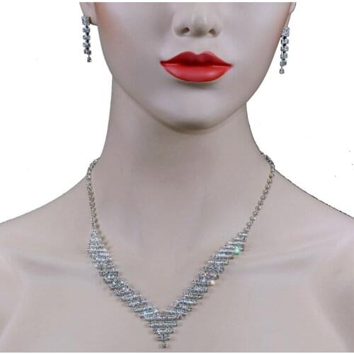 Chran Simple Rhinestone Bridal Jewelry Set for Women Fashion Silver Plated Crystal Costume Jewelry