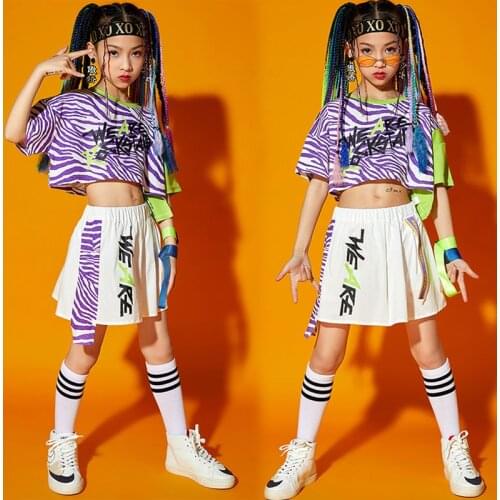 Kids Ballroom Hip Hop Clothing Rave Outfits ZebraTshirt Tops Stage wear Mini Skirt For Girls Jazz Dance Wear Costumes Clothes