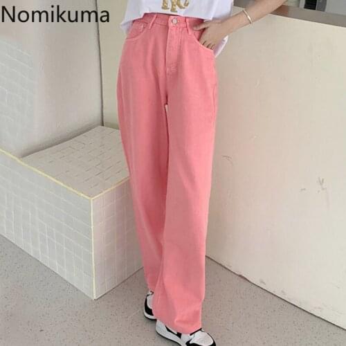 Nomikuma High Waist Jeans Women Solid Color Casual Loose Denim Pants Summer 2021 Pockets Straight Pantalone Femme Korean Fashion