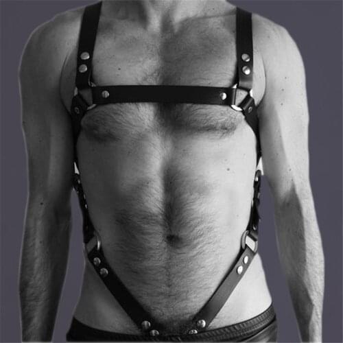 Sexy Men Leather Harness Adjustable Sexual Chest Bondage Erotic Leather Dress Tops Sex Accessories Rave Costumes Fetish Wear