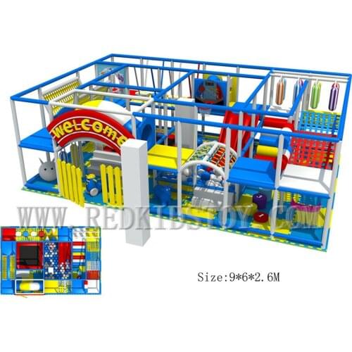 EU Standard Colorful Children Soft Playground 9x6x2.6mm With Ball Pool and TrampolineHZ-180118b