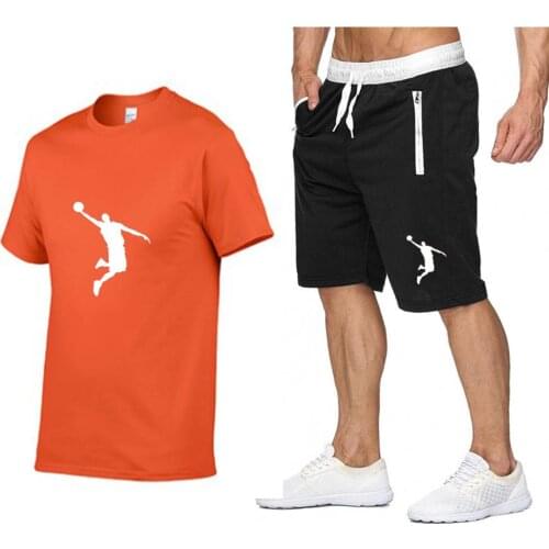 Mens Fashion Printed Casual T-Shirt And Shorts Set Breathable Cotton Short Sleeve Summer New 2021 Sportswear Running Fitness
