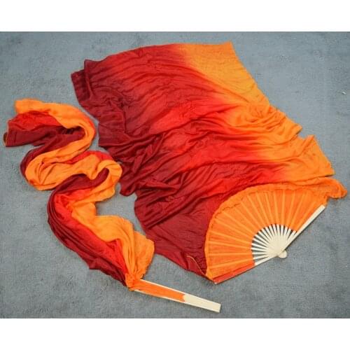 Hits 2016 High selling handmade women Quality Silk Belly Dance Fan Dance 100% Real Silk Veils 1 Pair Maroon red orange 180*90 cm