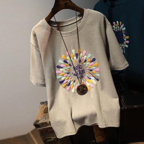 Cotton Short-sleeved T-shirt Womens 2021 Spring and Summer New Korean Style Loose Simple Wild Printing Bottoming Shirt Top