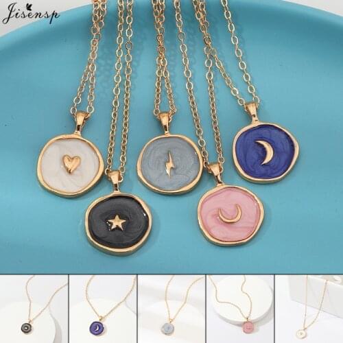 Jisensp 2020 Bohemian Style Moon Star Pendant Necklace Women Long Chain Necklaces Elegant Choker Fashion Jewelry Collar