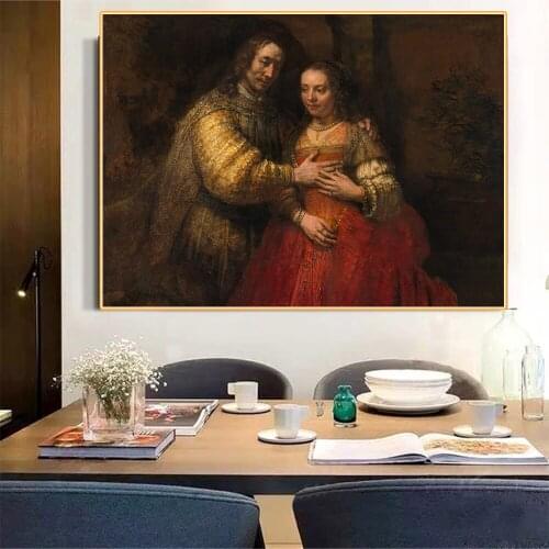 Citon Canvas Rembrandt《The Jewish Bride》Art Oil painting Artwork Poster Picture Modern Wall Decor Home Living room Decoration