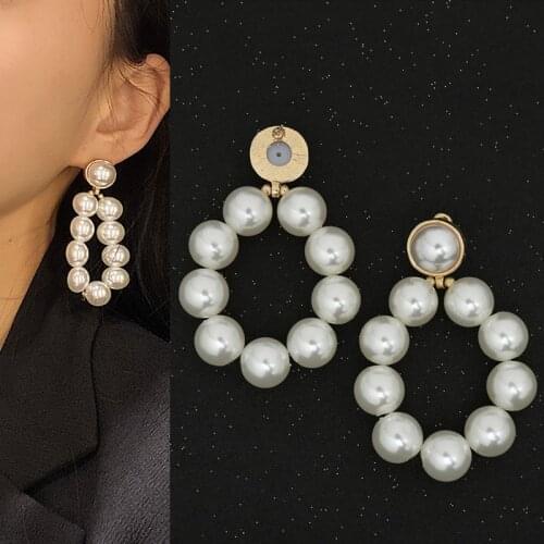 Classic Handmade Pearl Hoop Pendant Drop Earrings for Women Girls Teens Korean Fashion Pearls Earrings 2021 Trend New Arrival
