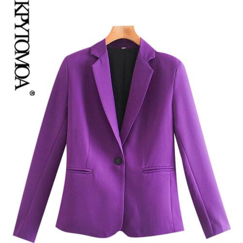 KPYTOMOA Women 2020 Fashion Office Wear Basic Blazer Coat Vintage Long Sleeve Pockets Female Outerwear Chic Tops