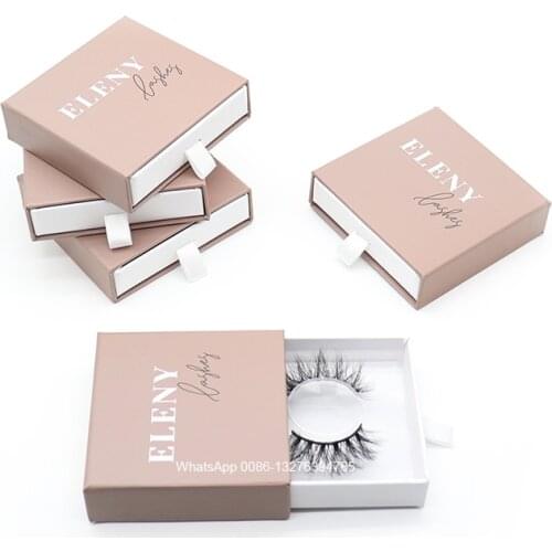 Nude Square Empty Eyelash Packaging Box Girl Makeup 20MM Mink Eyelashes With Case Wholesale Custom Lashbox Packaging With Logo