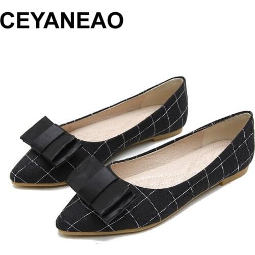 CEYANEAO 2020 Bow Women Flat Platform Loafers Lazy Shoes Ladies Canvas Fashion Lattice Slip On Breathable Casual Boat Shoes