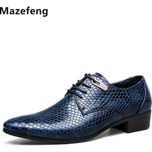 Mazefeng 2018 Men Flats Patent Leather Men Business Shoes Men Dress Shoes Python Pattern High Quality Men Oxfords Party Wedding