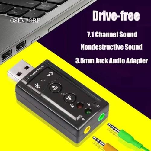 Mini 7.1 Channel Sound Adapters External USB 2.0 3D Virtual 12Mbps Portable Sound Cards HD Stereo 3.5mm Headphone Audio Adapters