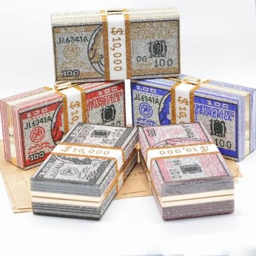 Fashion bling rhinestone crystal dollar clutches wedding evening bags diamond money women clutch purse