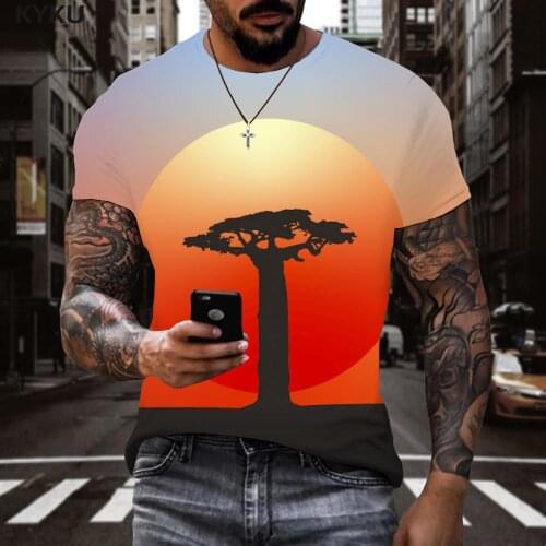 KYKU Brand Tree T-shirt Men Moon Shirt Print Landscape Funny T shirts Harajuku Tshirt Printed Mens Clothing summer New