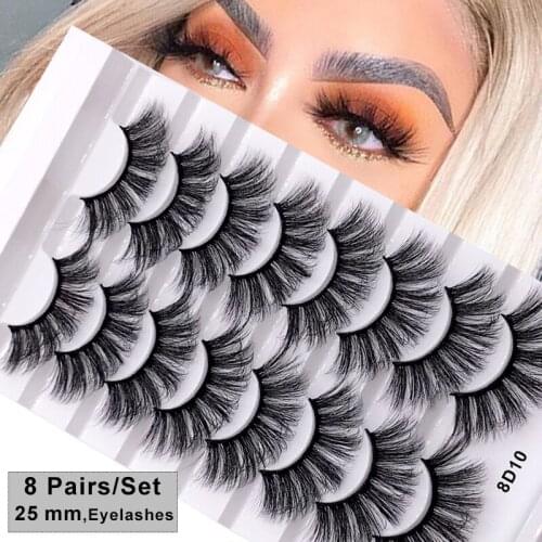 AY 8 Pairs 25 mm Mink Eyelashes lashes Bulk lashes Mink lashes Woman Makeup Tools Eyelash Vendor 25mm mink lashes Wholesale