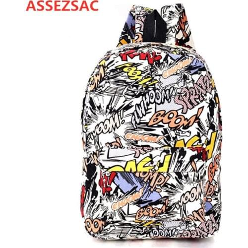 ASSEZSAC New Graffiti Canvas Backpack Women Students School Bag Teenage Girls Backpacks Bags Cartoon Rucksack mochila feminina