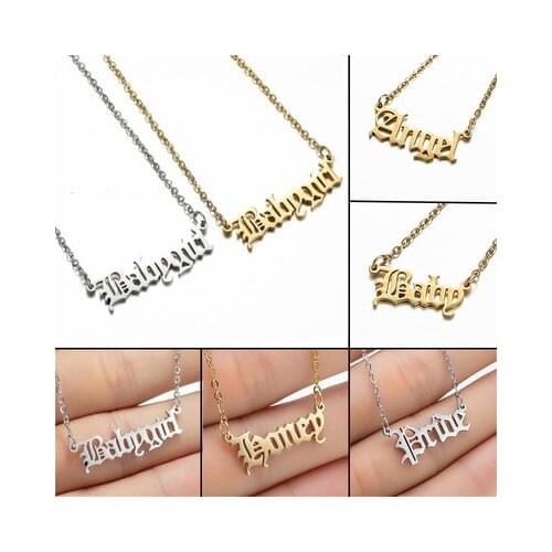 Hip Hop Art Letter Stainless Steel Necklace Gothic Punk Retro Baby Girl Angel Princess Prince Pendant Harajuku Necklace Gift