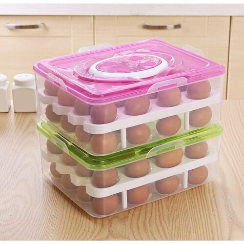 Visible Egg Tray Case with 2 Layers 32 Cells Eggs Storage Box with Lid & Handle Kitchen Organizer for Refrigerator DO