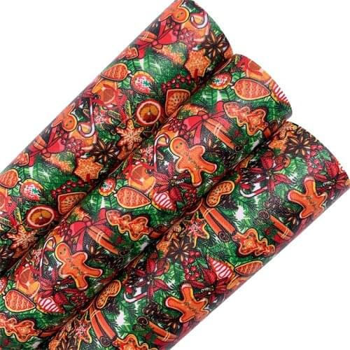 Gingerbread Man Printed Synthetic Vinyl Fabric Sheet Felt Backing Synthetic Leather Faux Vinil For Bows Earrings DIY T574A