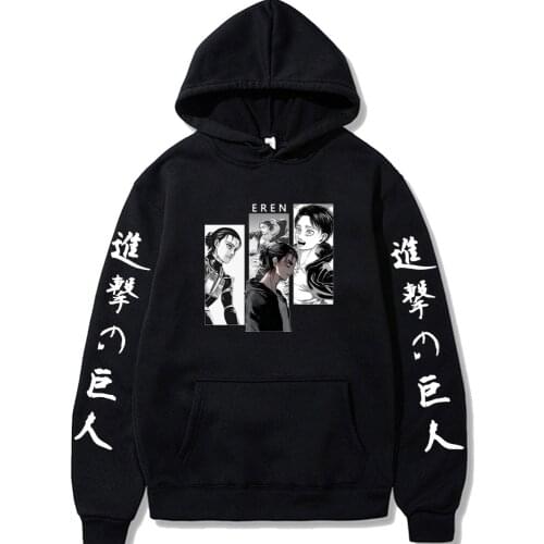 Attack On Titan Print Eren Yeager Pullover Loose Unisex Hoodie Autumn Cartoon Style