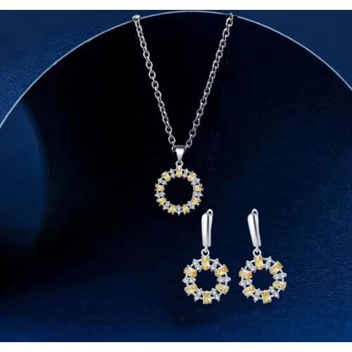 ROLILASON classic yellow crystal inlaid earrings / necklace / pendant / send girlfriend the best gift JS802