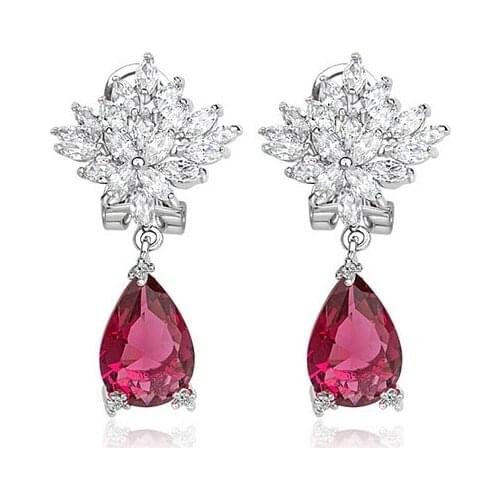 SLBRIDAL Art Deco Teardrop Cubic Zircon Drop Earrings CZ Earring Wedding Bridal Earring Fashion Jewelry Girls Daily Earrings