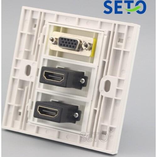 SeTo 86 Type Double Ports HDMI + VGA Connector Panel Wall Plate Socket Keystone Faceplate