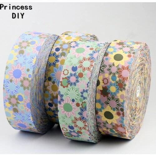 5M/Lot 10 25 50mm Jewelry Making Cord Bias Printed Sunflower Ribbon Hand Craft Tape DIY Dog Collar Hair Bowknot Accessories Trim