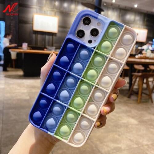 HOT Fidget Reliver Stress Toys Push It Bubble Silicone Case for iPhone 11 12 Pro Max X Xs Xr 7 8 Plus Antistress Sensory Game