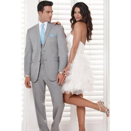 Custom Made Groom Tuxedo Groomsmen Light Gray Wedding/Dinner/Evening Suits Best Man Bridegroom (Jacket+Pants+Tie+Vest) B113