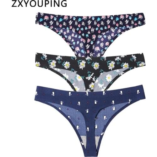 3Pcs/Lot Print Thong Sexy Women G-String Seamless Soft Underwear Female Low Rise Ultra Thin With Breathable Hole Lingerie New