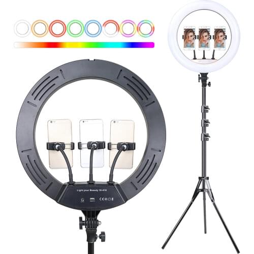 45cm LED Selfie RGB Ring Light With 1.6m Tripod Holder For YouTube VK Makeup Video Colorful Photography Light Photo Studio Lamp