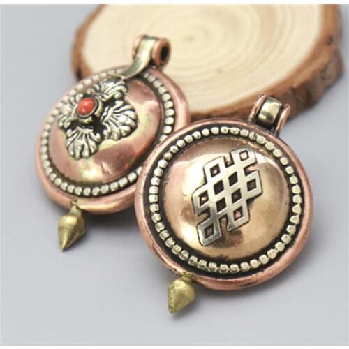 TGB082 Tibetan Red Brass Cross Dorje Endless Knots Round Prayer box Tibet Amulet Box Pendants box Chinese Lucky knots