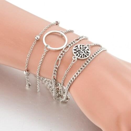 TOUCHEART 5 pcs/set New Tree Of Life Bracelets&Bangles For Women Silver Round Bracelet Jewelry Making Crystal Bracelet SBR190165