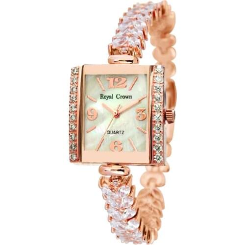 Royal Crown Lady Womens Watch Japan Quartz Jewelry Hours Fine Fashion Setting Crystal Bracelet Luxury Rhinestones Girl Gift