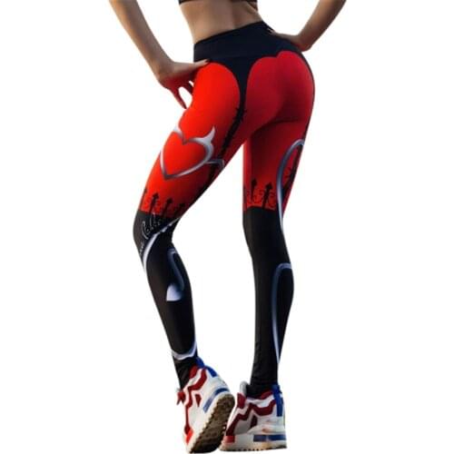 JLZLSHONGLE New Sexy Heart Print Leggings Women Red Black Patchwork Sporting Pants Fashion Printed Womens Fitness Leggings