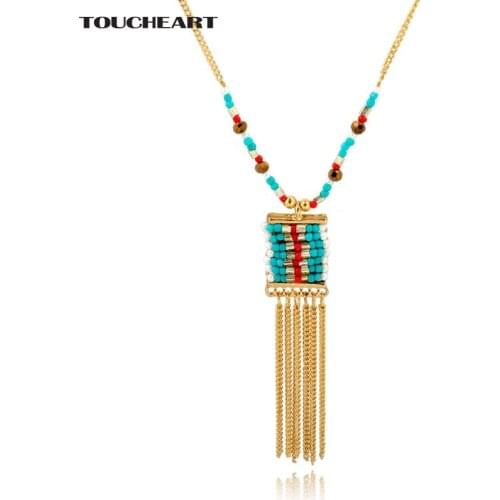 TOUCHEART Gold color tassel Necklaces for women best friend Long Beads Necklaces&Pendants Ethnic Jewelry accessories SNE150882