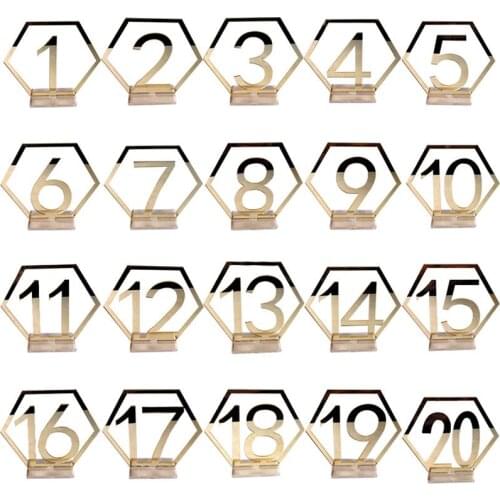 1-20 Wedding Table Numbers Acrylic Mirror Silver Numbers Placeholders Table Stands Cards Numbers Plate Decors For Wedding Party